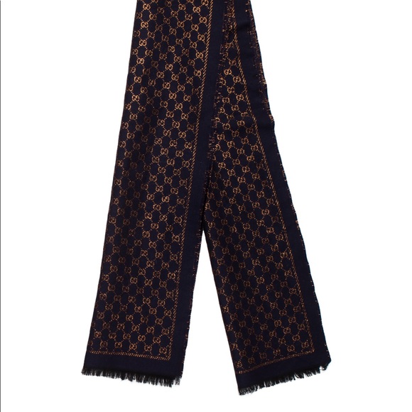 Gucci GG blue gold woven metallic scarf NWOT - Picture 1 of 2